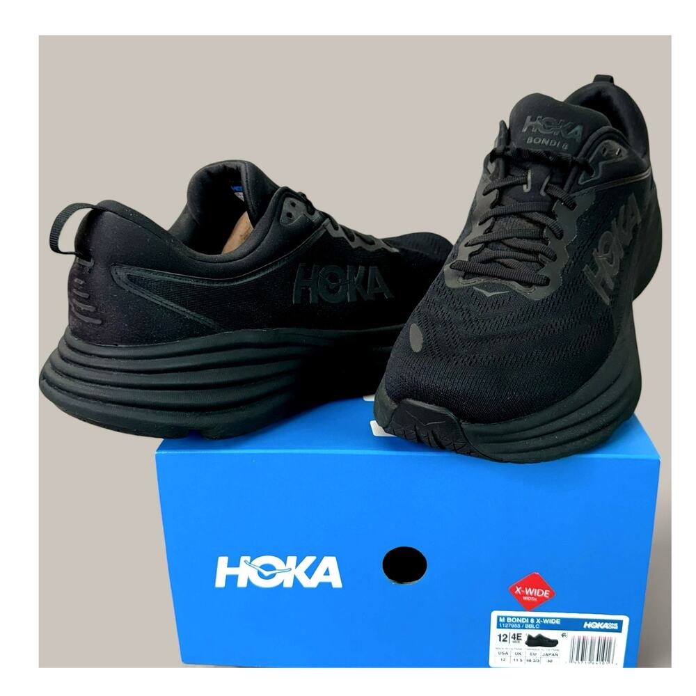 HOKA One One Bondi 8 Running Sneakers Shoes Mens 12 4E X Wide Black 1127955 BBLC